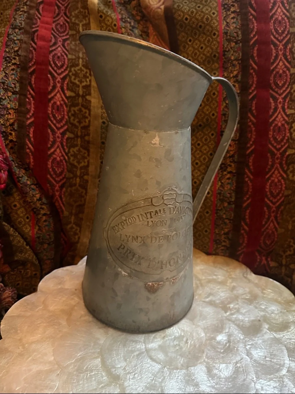Shabby Chic Galvanized Metal Watering Can/ Vase with Embossed French Logo - Picture 6 of 6